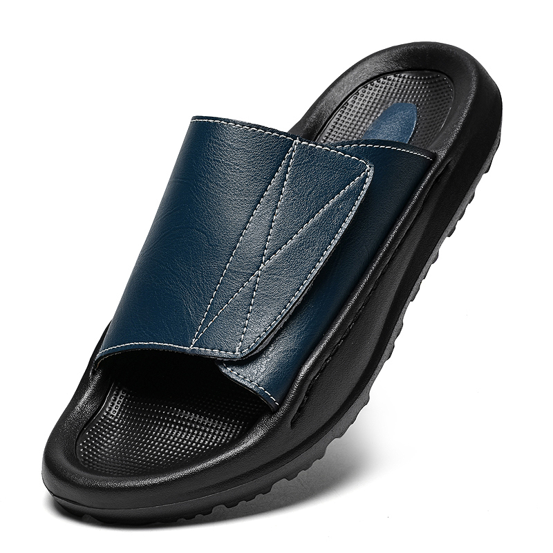Men Shoes Velcro - Easy-top Leather Slide Slippers for Men