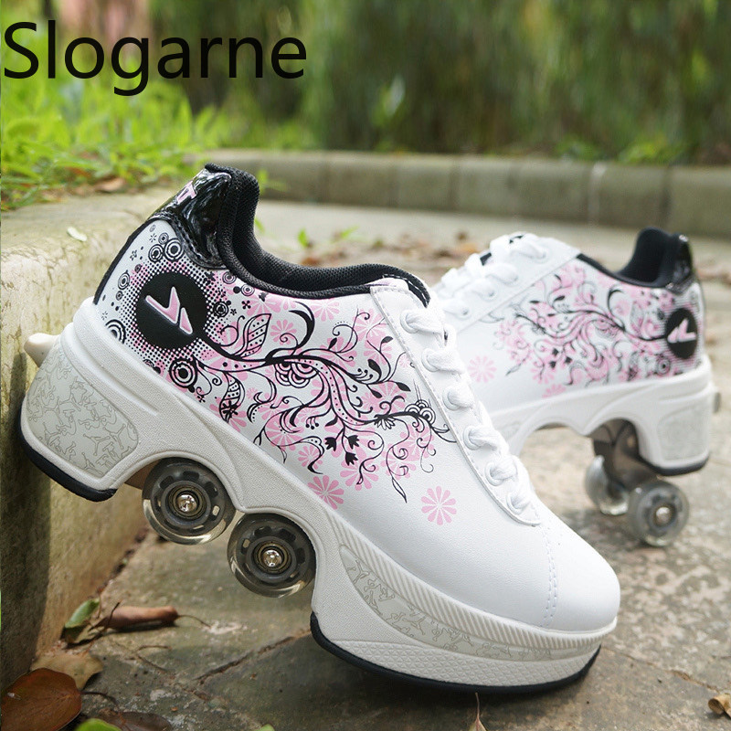 Men'S Shoes For Running - Women 4 Wheels Deformation Roller Skates