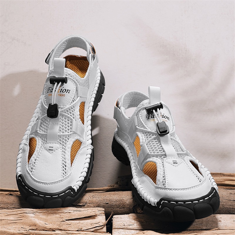 Men Shoes Velcro - Men's Handmade Simple Letter-Print Sandals, Summer