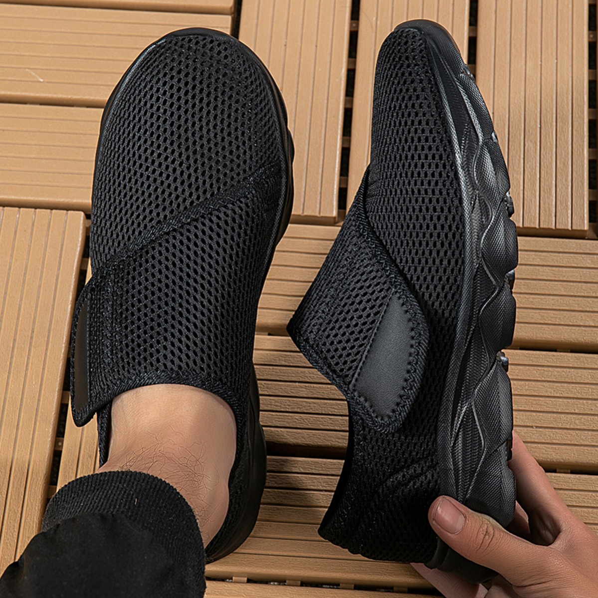 New Men Breathable Mesh Walkin - Men Shoes Velcro ulasan dan harga