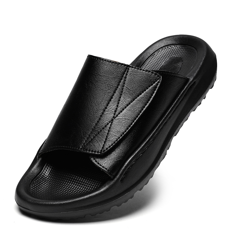 Easy-top Leather Slide Slipper - Men Shoes Velcro ulasan dan harga