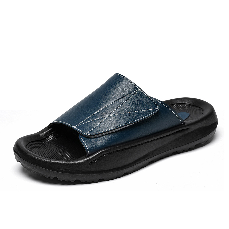 Easy-top Leather Slide Slipper - Men Shoes Velcro ulasan dan harga