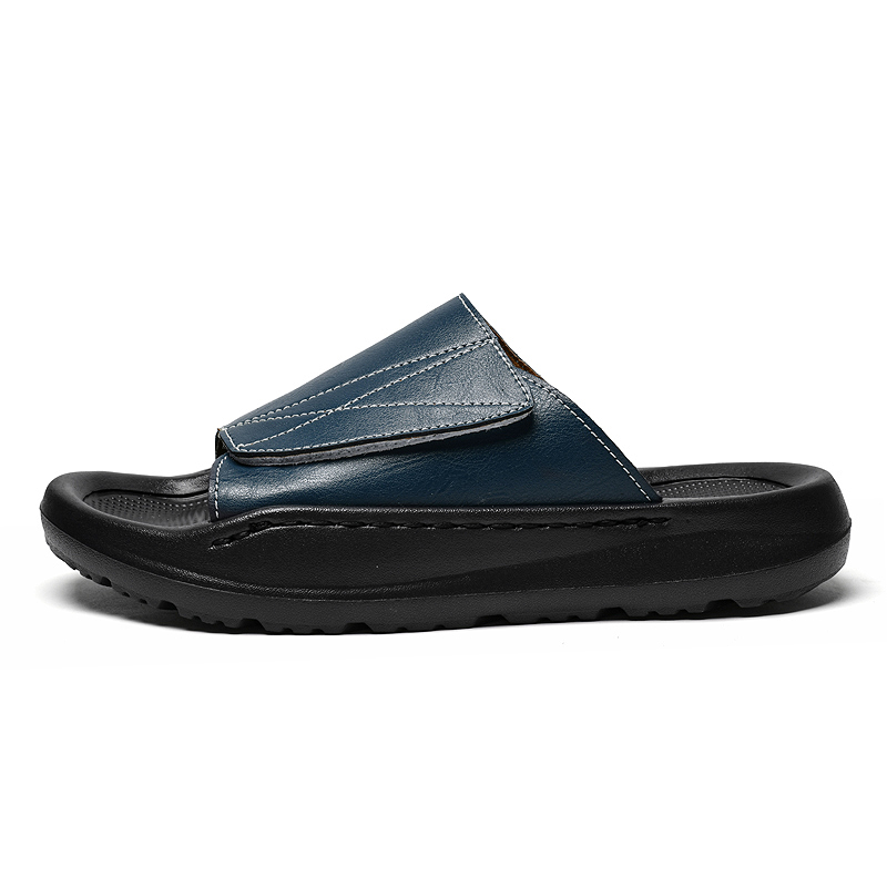 Easy-top Leather Slide Slipper - Men Shoes Velcro ulasan dan harga