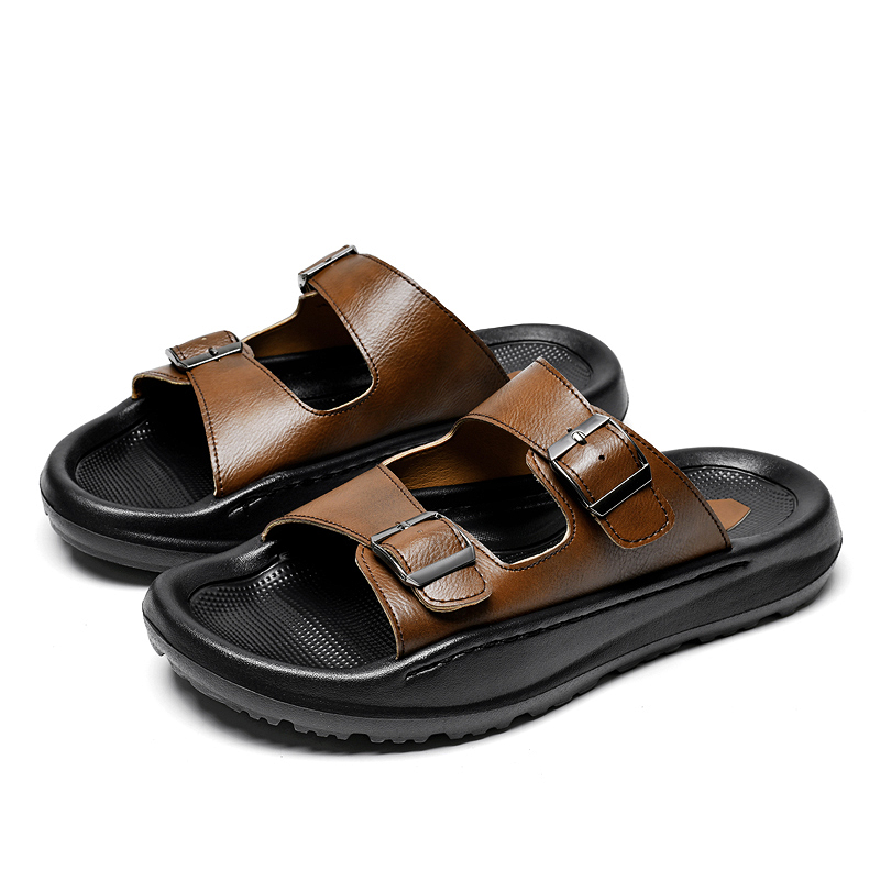 Mens Slip On Sandals Leather S - Men Shoes Velcro ulasan dan harga