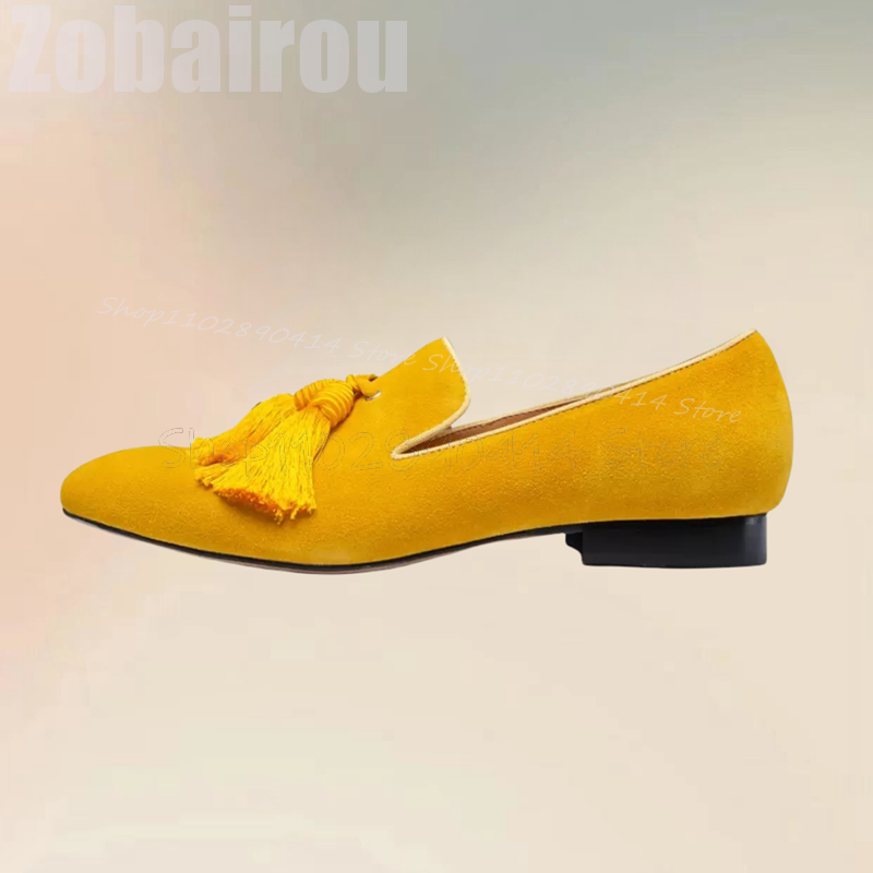 Yellow Tassels Decor Suede Low - Men Shoes Yellow ulasan dan harga