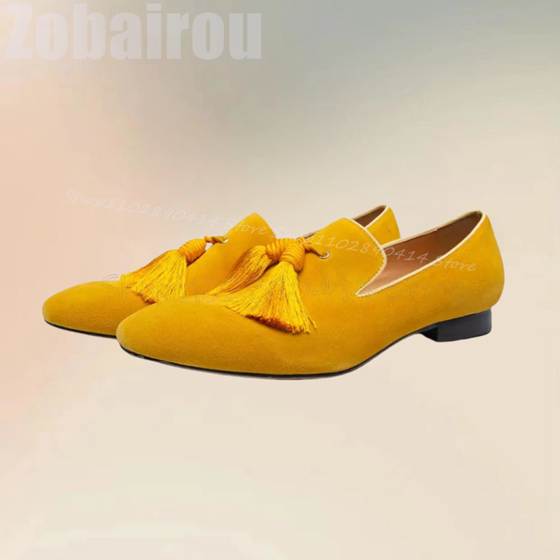 Yellow Tassels Decor Suede Low - Men Shoes Yellow ulasan dan harga